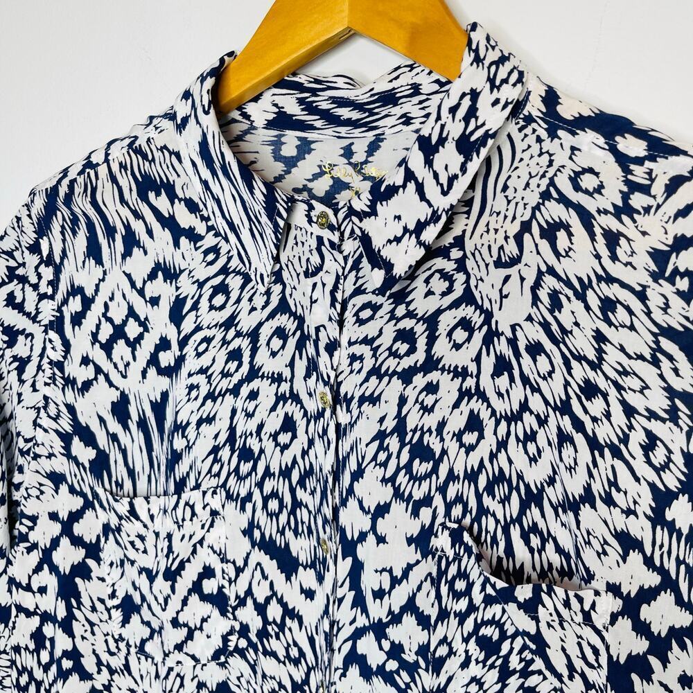 Lilly Pulitzer Sea View Peacock Button Down Shirt Size XL New White/Navy - Picture 5 of 9